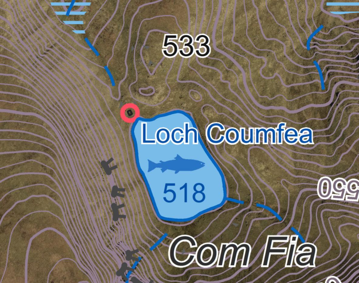 A detail of an EastWest Mapping map of Loch Coumfea in the Comeragh Mountains